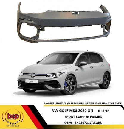 VW GOLF R MK8 2020 ON FRONT BUMPER R LINE MODEL PRIMED NO PARKING SENSORS