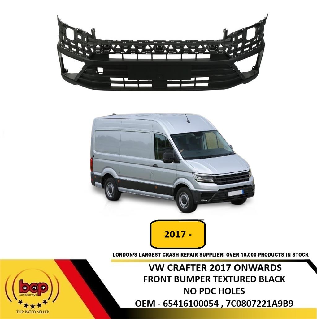 VW CRAFTER 2017 - 2025 FRONT BUMPER LOWER BLACK SECTION NO PARKING SENSOR HOLES