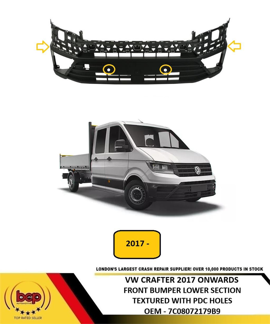 VW CRAFTER 2017 ONWARDS FRONT BUMPER LOWER BLACK SECTION NO PARKING SENSOR HOLES