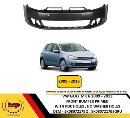 VW GOLF MK 6 HATCHBACK 2008 - 2013 FRONT BUMPER PRIMED WITH 4 PDC HOLES NEW