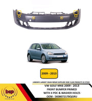 VW GOLF MK6 2009 - 2013 FRONT BUMPER PRIMED WITH 4 PARKING SENSOR & WASHER HOLE