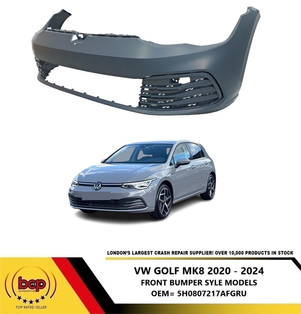VW GOLF 2020 -2024 FRONT BUMPER PRIMED WITH MOUDLING HOLES ACTIVE & STYLE MODELS