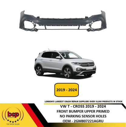 VW T CROSS 2019 - 2024 FRONT BUMPER UPPER PRIMED NO PDC HOLES NEW 2GM807221AGRU