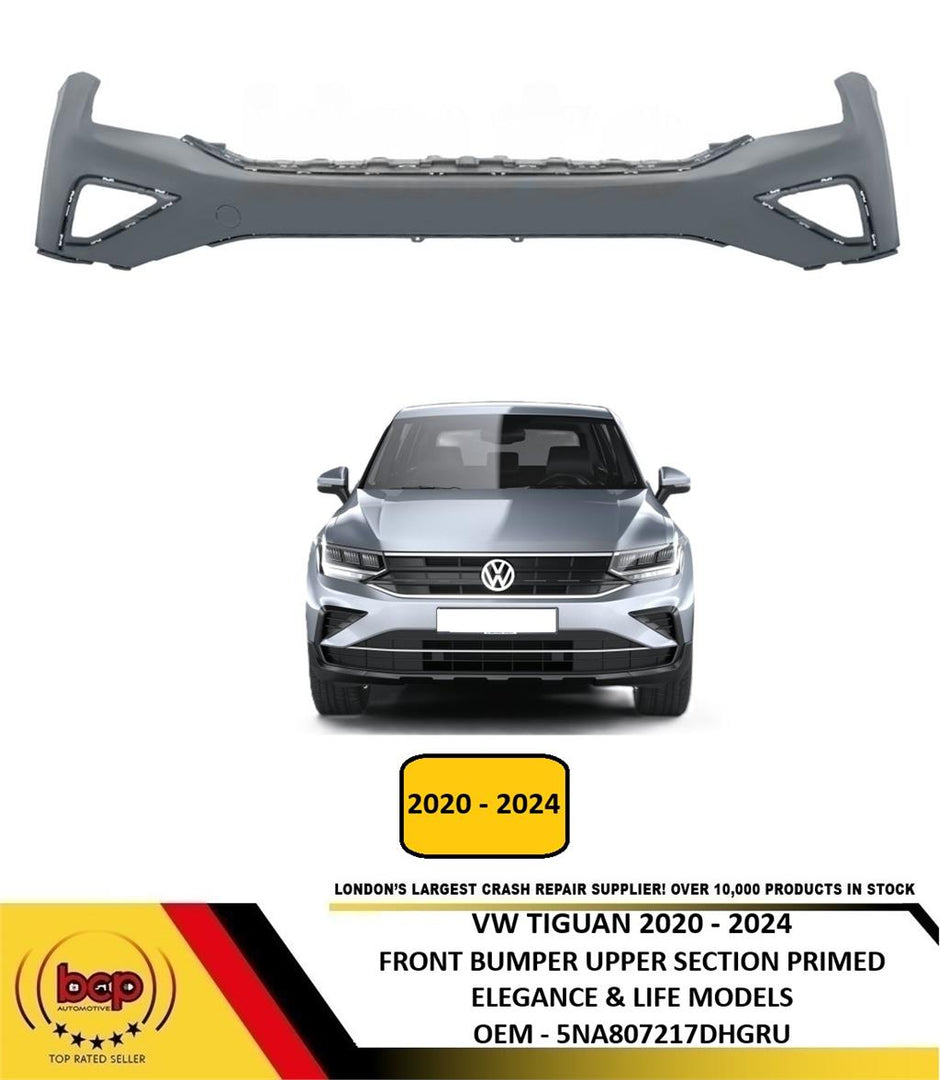 VW TIGUAN 2020 - 2024 FRONT BUMPER UPPER PRIMED NO SENSORS ELEGANCE & STYLE ONLY
