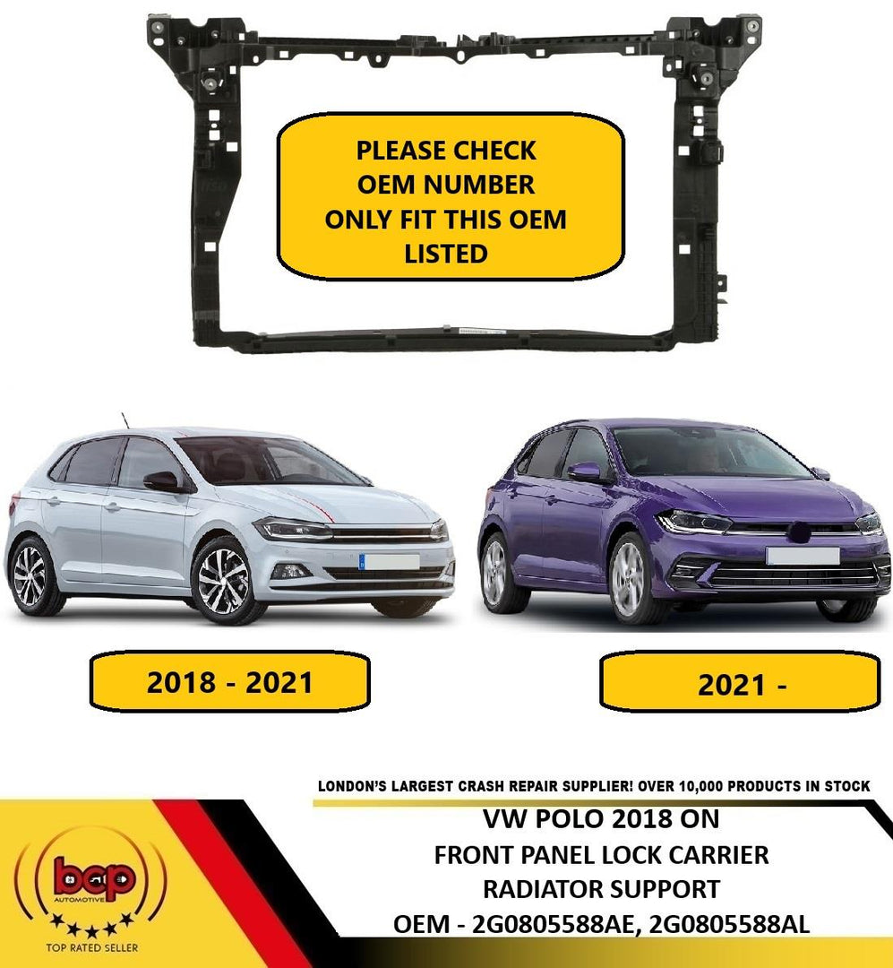 VW POLO 2018 - 2024 FRONT PANEL LOCK CARRIER RADIATOR SUPPORT BONNET SLAM PANEL