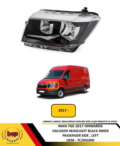 MAN TGE 2017 ONWARDS HALOGEN HEADLIGHT BLACK INNER PASSENGERS SIDE LEFT NEW