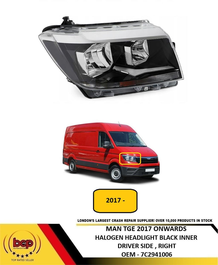 MAN TGE 2017 ONWARDS HALOGEN HEADLIGHT BLACK INNER DRIVERS RIGHT NEW