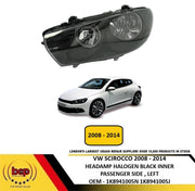 VW SCIROCCO HEADLIGHT 2008 - 2014 HEADLIGHT LAMP HALOGEN PASSENGER SIDE LEFT NEW