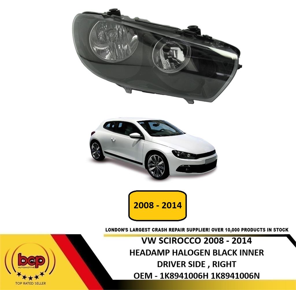 VW SCIROCCO HEADLIGHT 2008 - 2014 HEADLIGHT LAMP HALOGEN DRIVER SIDE RIGHT NEW