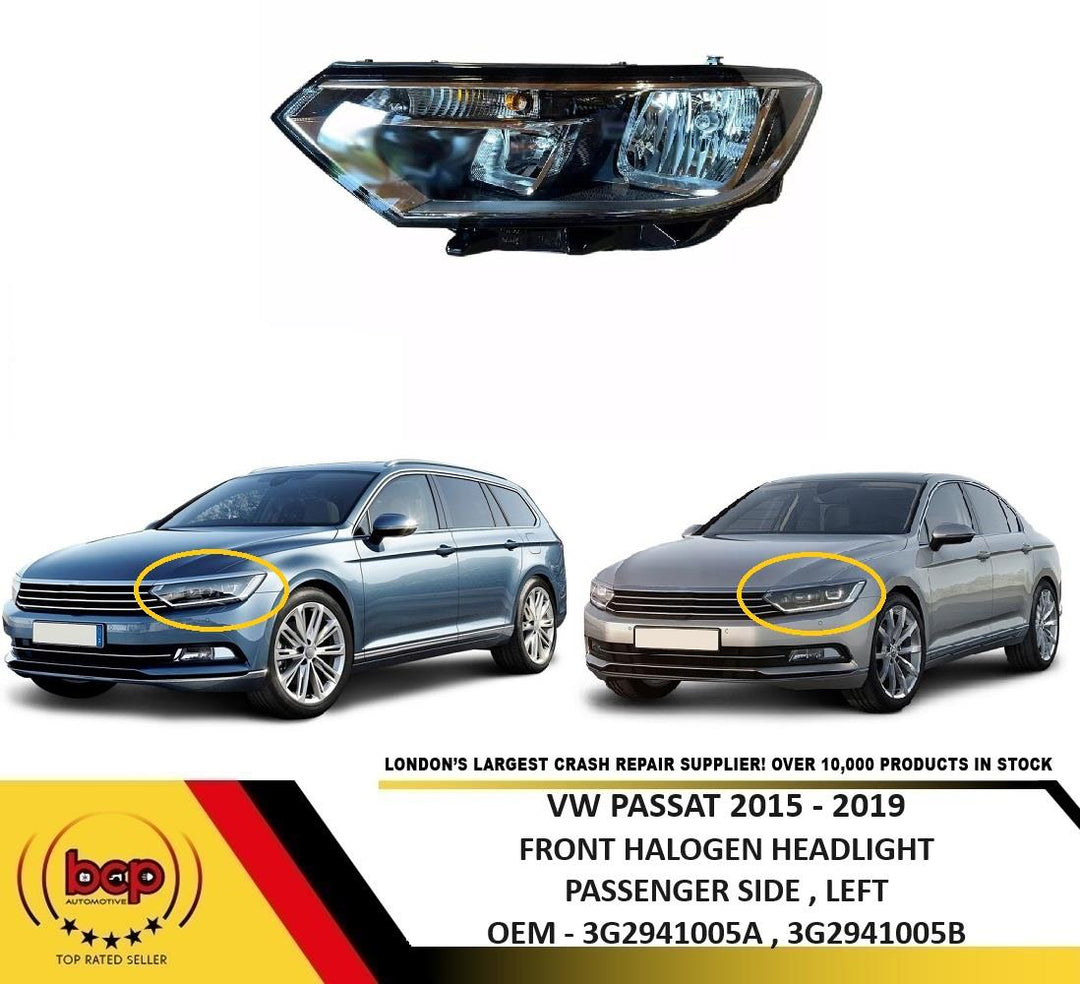 VOLKSWAGEN PASSAT 2015 - 2019 HALOGEN HEADLAMP FRONT PASSENGER SIDE LEFT