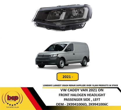 VW CADDY VAN 2021 ON HALOGEN HEADLIGHT ELECTRIC BLACK INNER PASSENGER SIDE LEFT