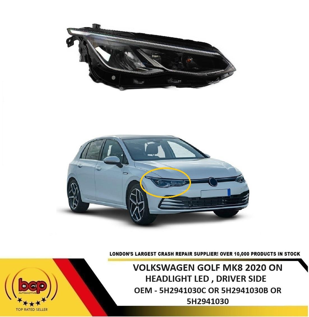 VW GOLF MK8 2020 ON HEADLIGHT HEADLAMP LED DRIVER SIDE RIGHT LED DRL NOT XENON