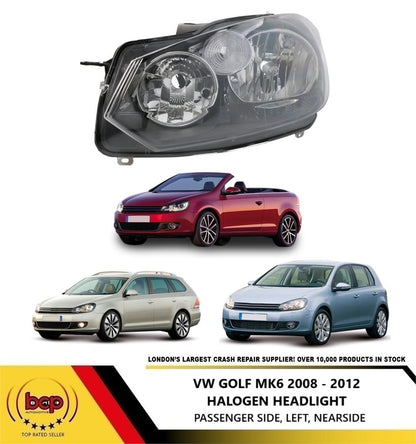 VOLKSWAGEN GOLF MK6 2008 -2012 HALOGEN HEADLIGHT HEADLAMP LEFT PASSENGERS SIDE