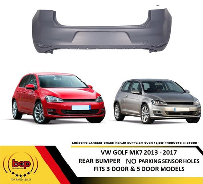 VW GOLF MK7 2013 – 2017 REAR BUMPER PRIMED NO PARKING SENSOR HOLE NOT RLINE