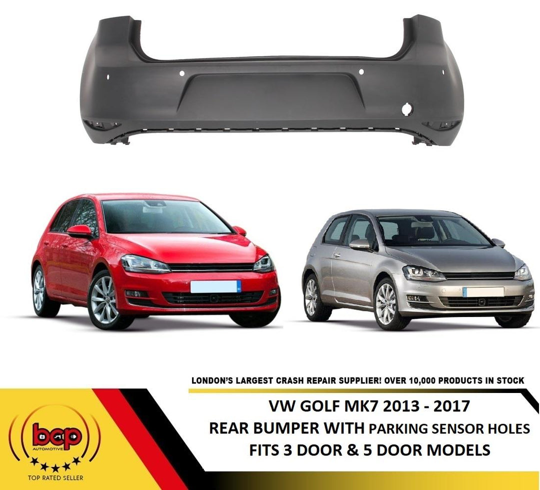 VW GOLF MK7 2013 – 2017 REAR BUMPER PRIMED INSURANCE APPROVED WITH SENSOR HOLE