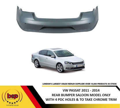 VW PASSAT B7 2011 - 2014  REAR BUMPER PRIMED WITH 4  PARKING SENSOR HOLES
