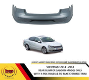VW PASSAT B7 2011 - 2014  REAR BUMPER PRIMED WITH 4  PARKING SENSOR HOLES
