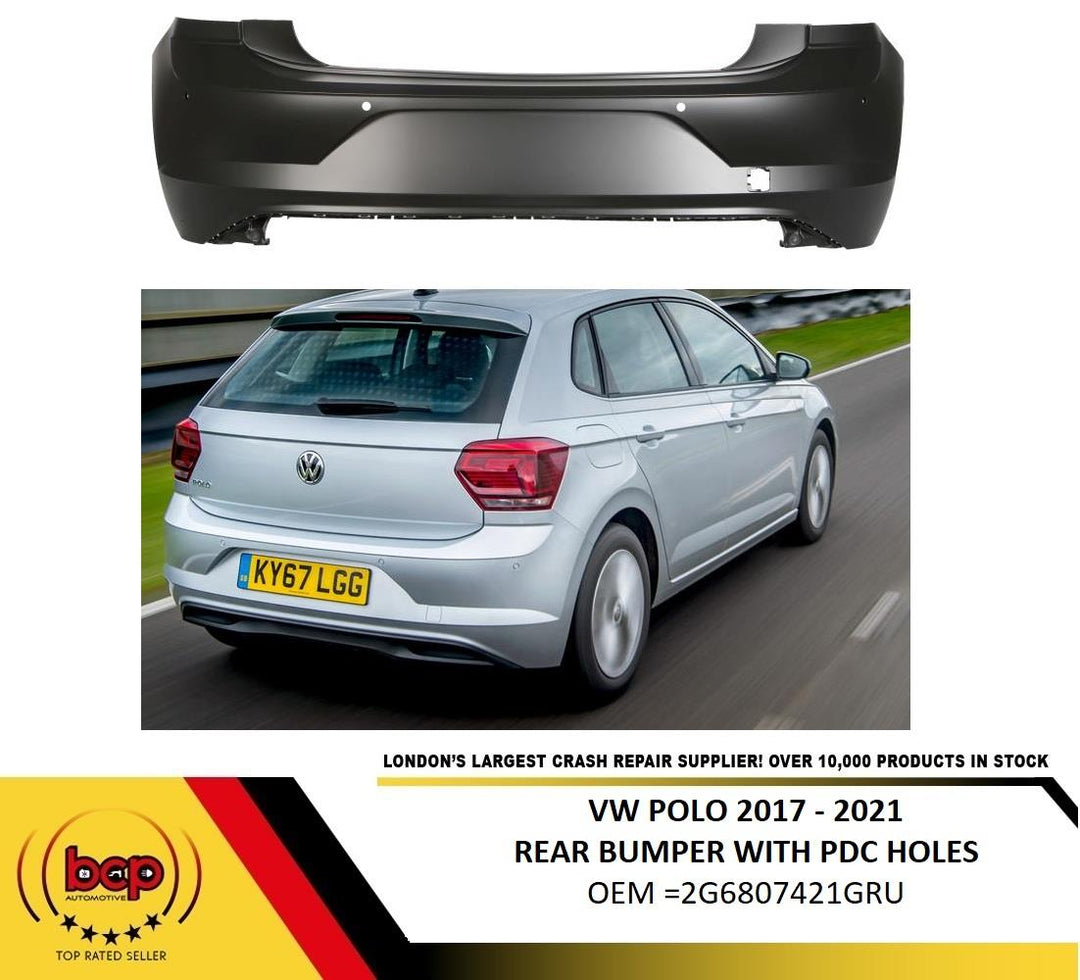 VW POLO 2017 - 2021 REAR BUMPER WITH PARKING SENSOR HOLES INSURANCE APPROVED
