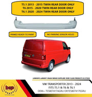 VW TRANSPORTER T5.  2013 - 2015 REAR BUMPER PRIMED LONG REFLECTOR TWIN REAR DOOR
