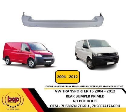 VW TRANSPORTER REAR BUMPER T5 2004 to 2012 REAR BUMPER PRIMED PAINTABLE TYPE
