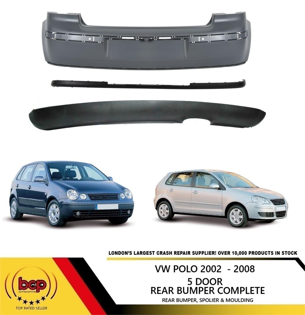 VW POLO 2002 - 2009 REAR BUMPER PRIMED AND LOWER SPOLIER 5 DOOR COMPLETE