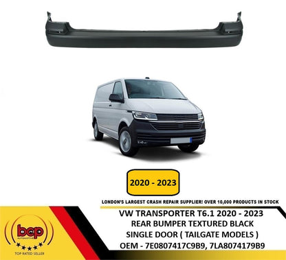 VW TRANSPORTER T6.1 2020 - 2023 REAR BUMPER TEXTURED BLACK FOR TAIL GATE MODELS