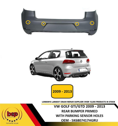 VW GOLF MK6 GTI & GTD ONLY 2009 - 2013 REAR BUMPER WITH PARKING SENSOR HOLES