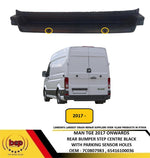 Load image into Gallery viewer, MAN TGE 2017 ON REAR BUMPER  PLASTIC STEP COVER TEXTURED BLACK WITH PDC HOLES
