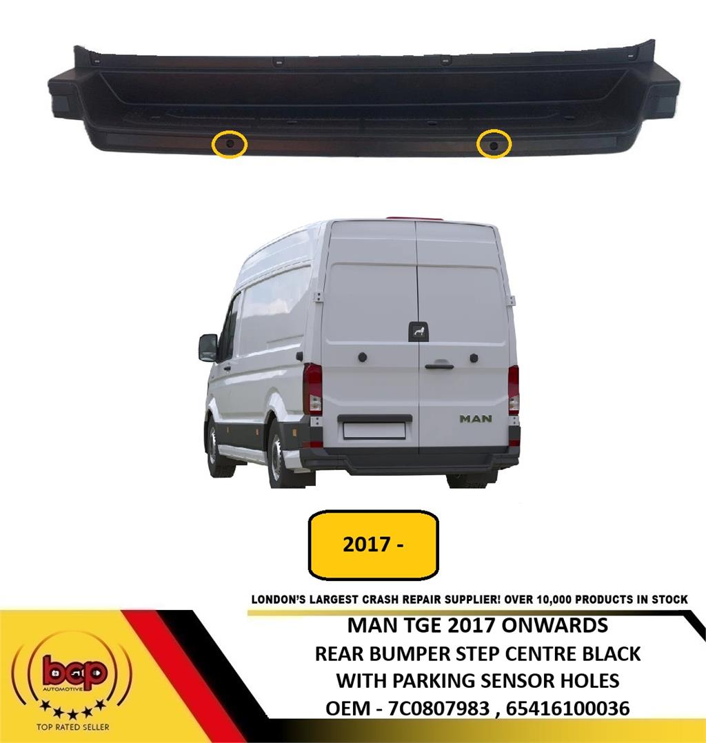 MAN TGE 2017 ON REAR BUMPER  PLASTIC STEP COVER TEXTURED BLACK WITH PDC HOLES