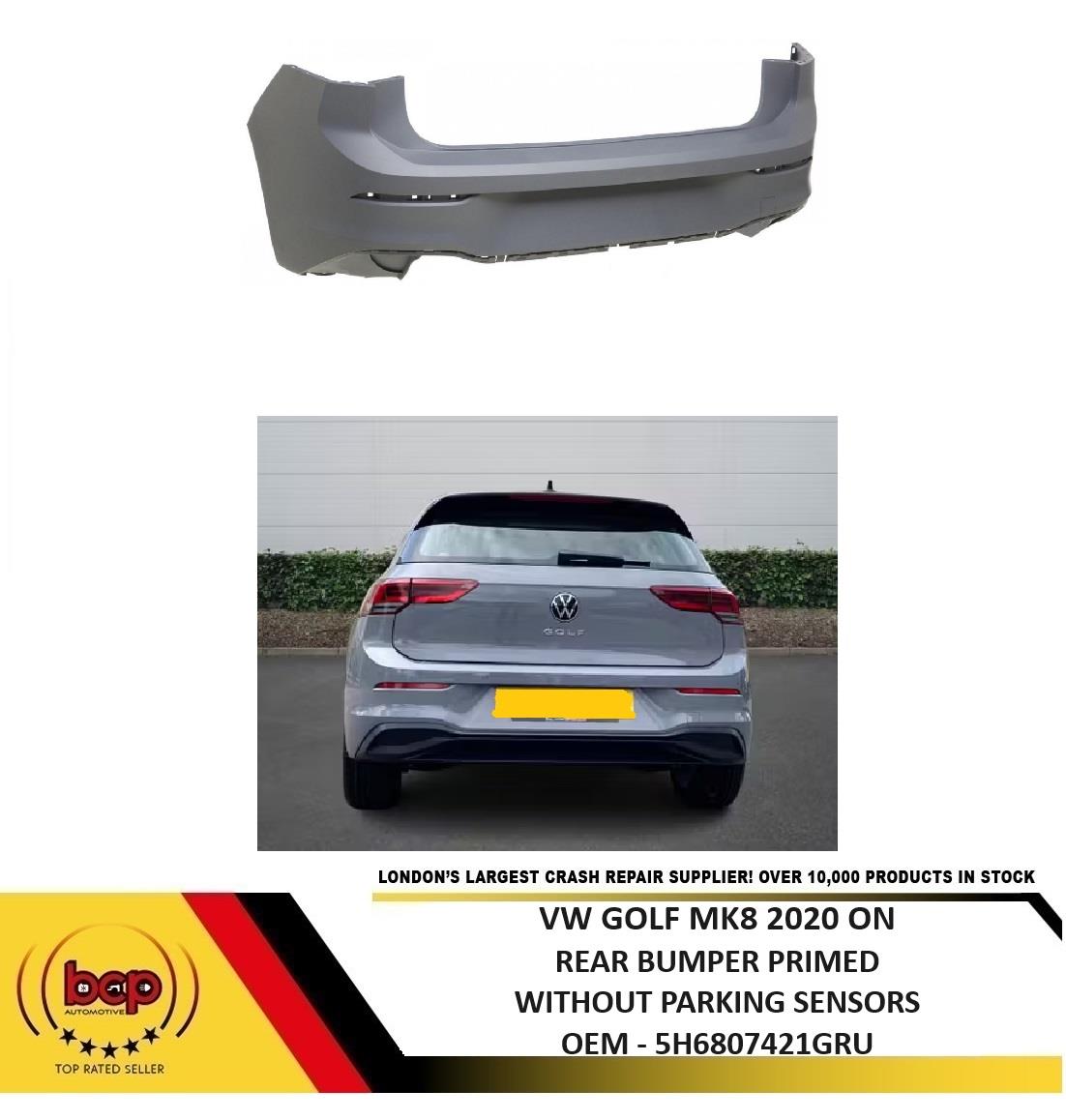 VW GOLF MK8 2020 ON REAR BUMPER PRIMED WITHOUT PARKING SENSORS STANDARD MODELS