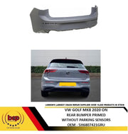 VW GOLF MK8 2020 ON REAR BUMPER PRIMED WITHOUT PARKING SENSORS STANDARD MODELS