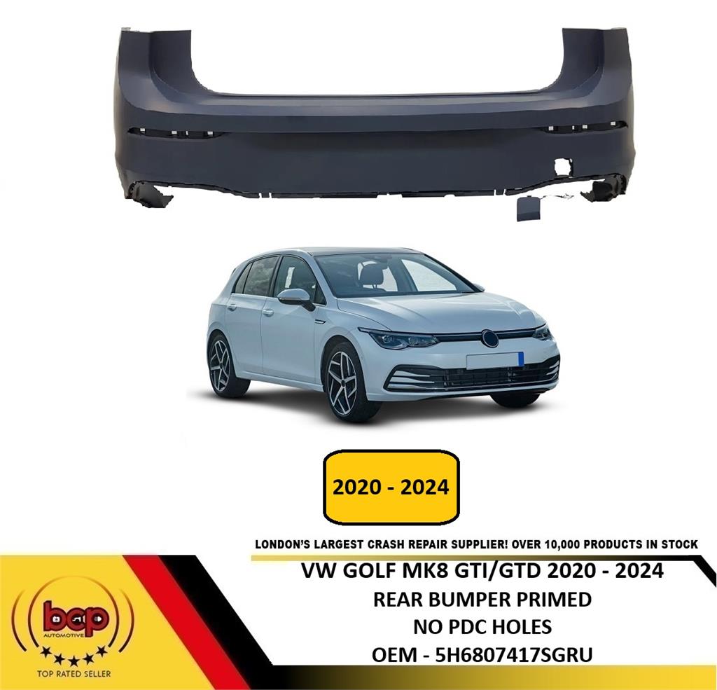 VW GOLF MK8 GTI GTD 2020 ON REAR BUMPER PRIMED NO PARKING SENSOR HOLES NEW