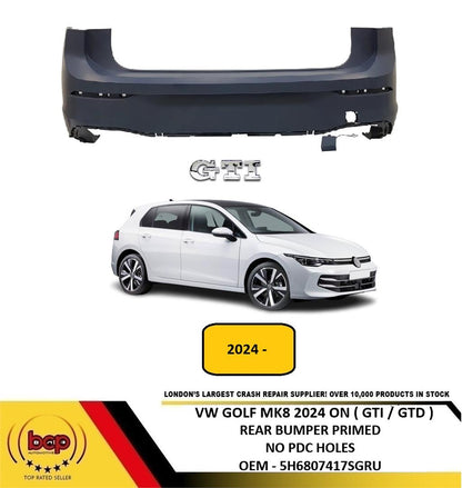 VW GOLF MK8 2024 ON GTI MODELS REAR BUMPER PRIMED WITHOUT PARKING SENSOR HOLES