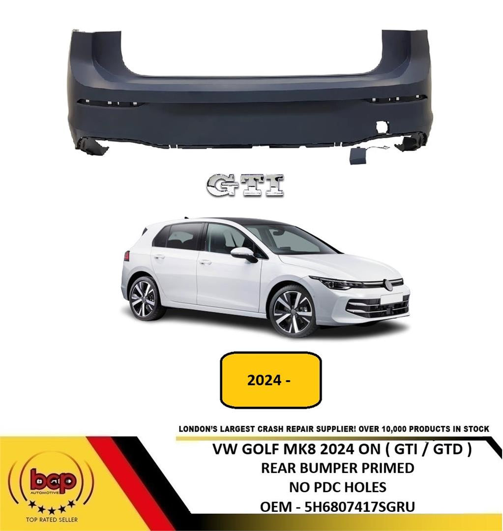 VW GOLF MK8 2024 ON GTI MODELS REAR BUMPER PRIMED WITHOUT PARKING SENSOR HOLES