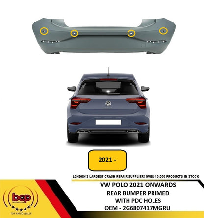 VW POLO 2021 ONWARDS REAR BUMPER PRIMED WITH PARKING SENSOR HOLES