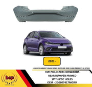 VW POLO 2021 ONWARDS REAR BUMPER PRIMED WITH PARKING SENSOR HOLES