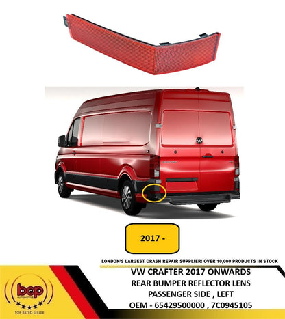 VW CRAFTER 2017 ONWARDS REAR BUMPER REFLECTOR FOG LIGHT PASSENGER SIDE LEFT