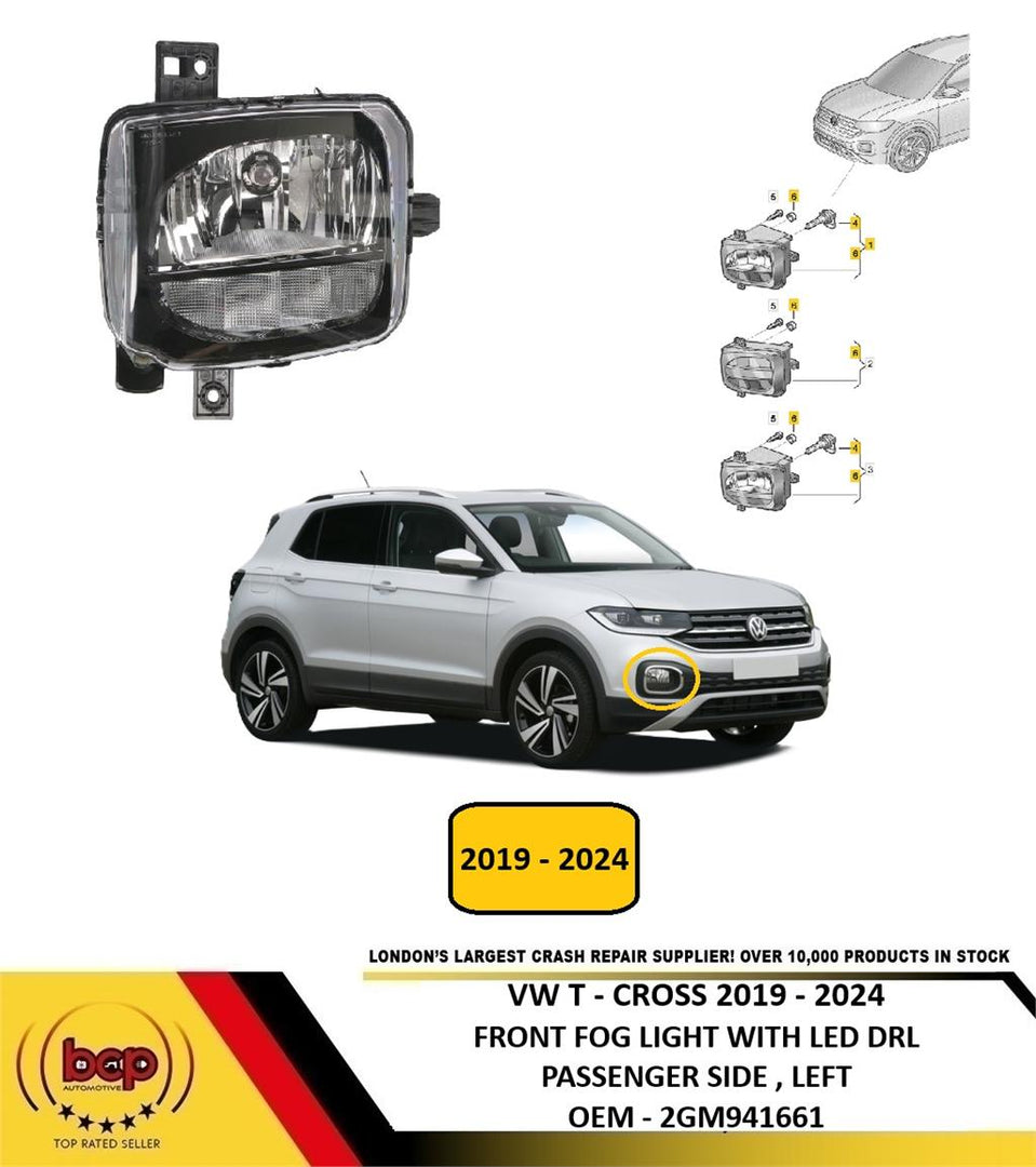 VW T - CROSS 2019 - 2024 FRONT FOG LIGHT WITH LED DRL PASSENGER LEFT 2GM941661