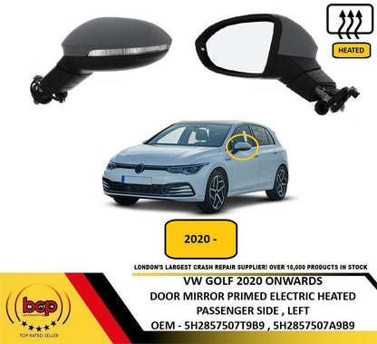 VW GOLF MK8 2020 - 2025 DOOR MIRROR ELECTRIC HEATED PRIMED INDICATOR PASSENGERS