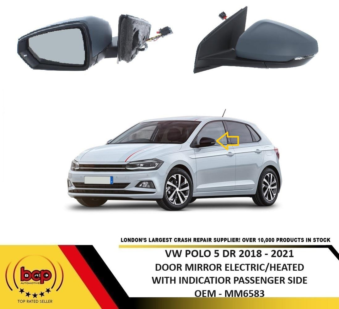 VW POLO 5DR 2018 - 2021 DOOR MIRROR ELECTRIC HEATED WITH INDICATOR PASSENGERS