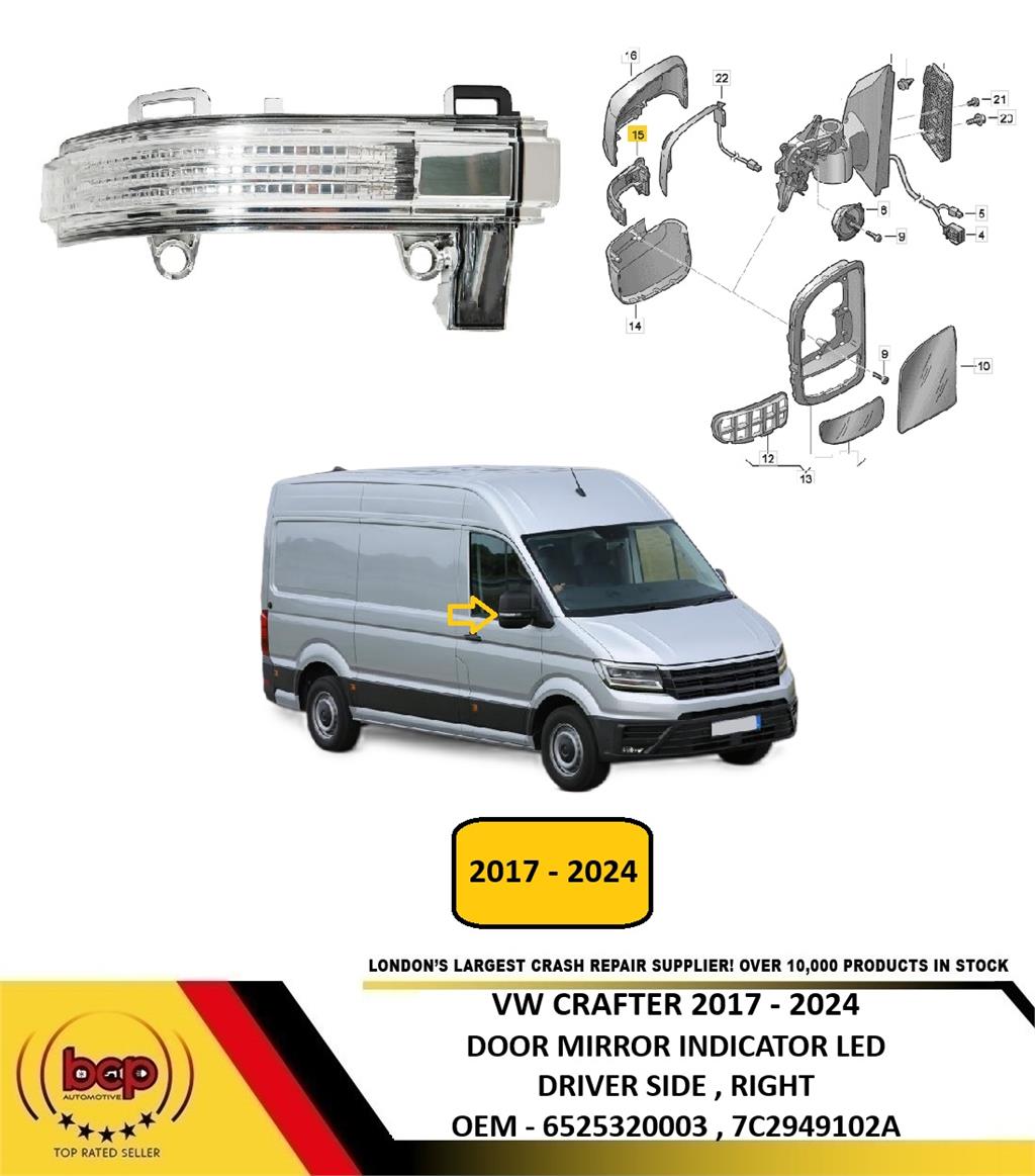 VW CRAFTER 2017 - 2024 DOOR MIRROR INDICATOR CLEAR LED DRIVER RIGHT 7C2949102A
