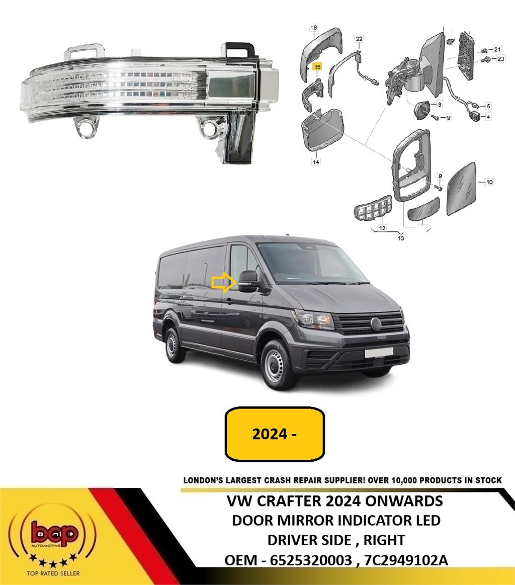 VW CRAFTER 2024 ON DOOR MIRROR INDICATOR CLEAR LED DRIVER SIDE RIGHT 7C2949102A