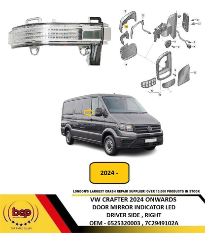 VW CRAFTER 2024 ON DOOR MIRROR INDICATOR CLEAR LED DRIVER SIDE RIGHT 7C2949102A