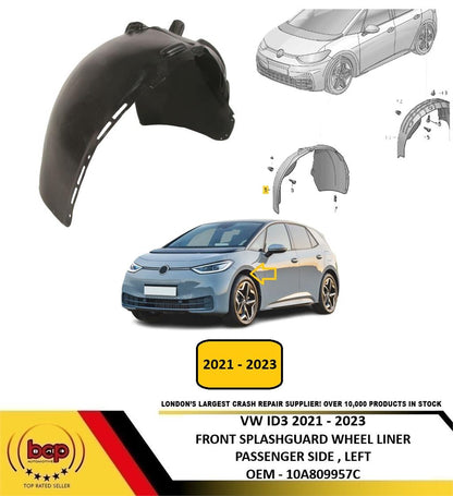 VW ID3 2021 - 2023 FRONT SPLASHGUARD WHEEL LINER PASSENGER SIDE LEFT 10A809957C
