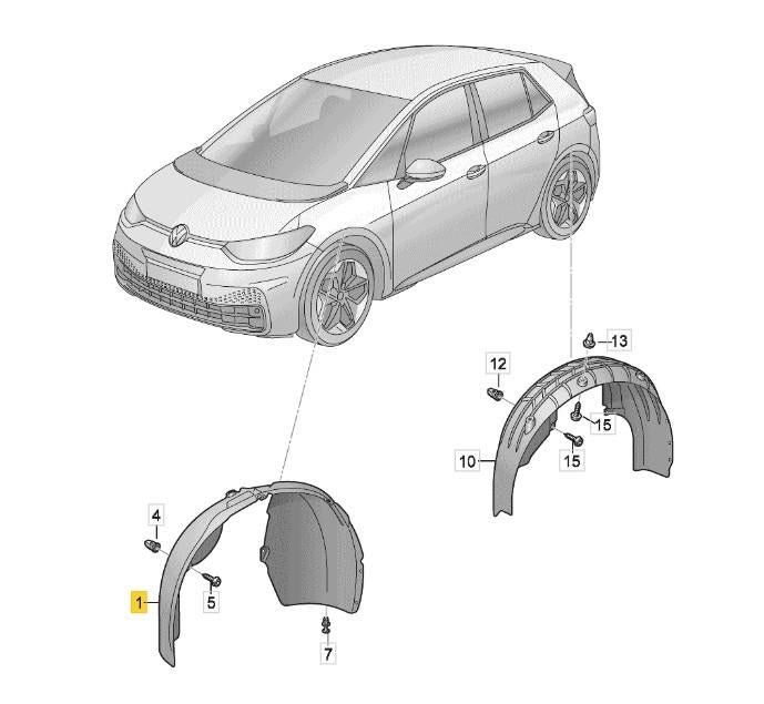VW ID3 2021 - 2023 FRONT SPLASHGUARD WHEEL LINER PASSENGER SIDE LEFT 10A809957C