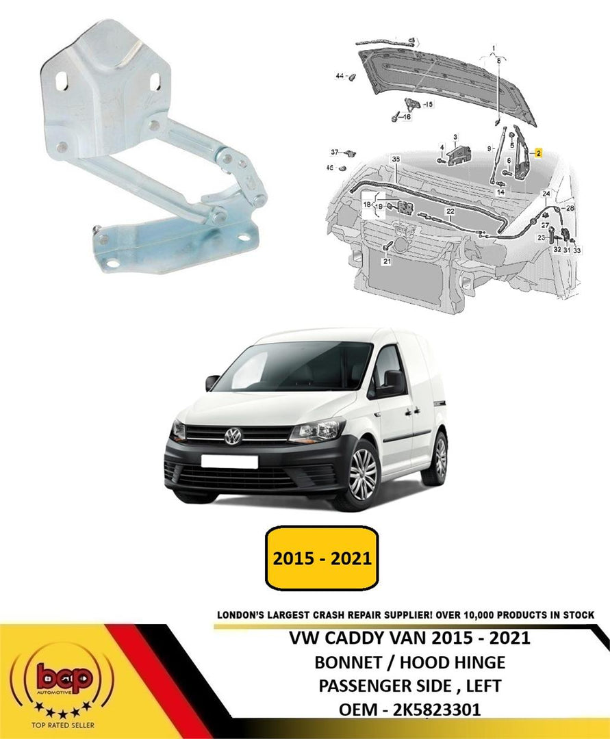 VW CADDY VAN 2015 - 2021 BONNET HOOD HINGE PASSENGER SIDE LEFT 2K5823301
