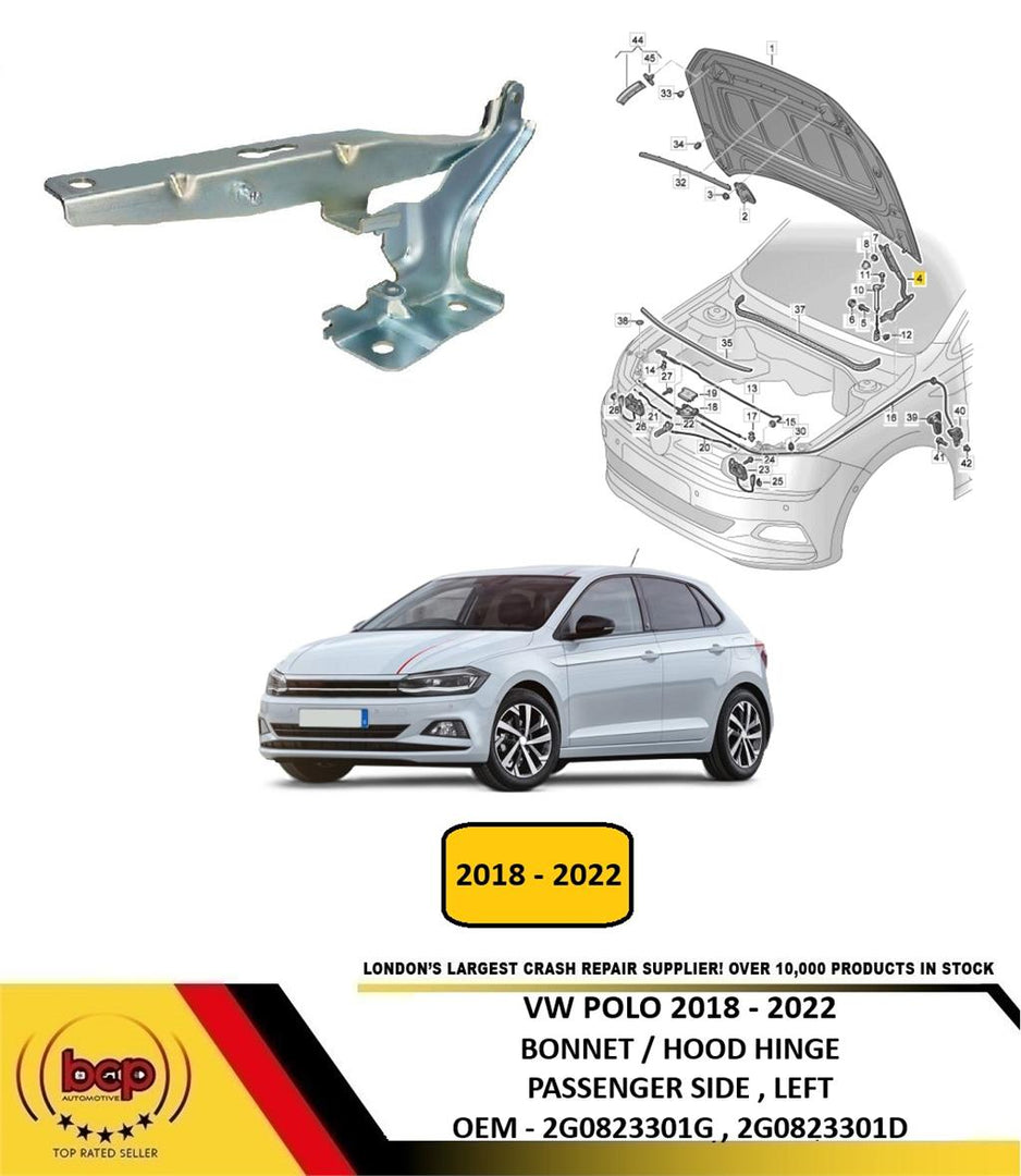 VW POLO 2018 - 2022 BONNET HOOD HINGE PASSENGER SIDE LEFT 2G0823301G 2G0823301D