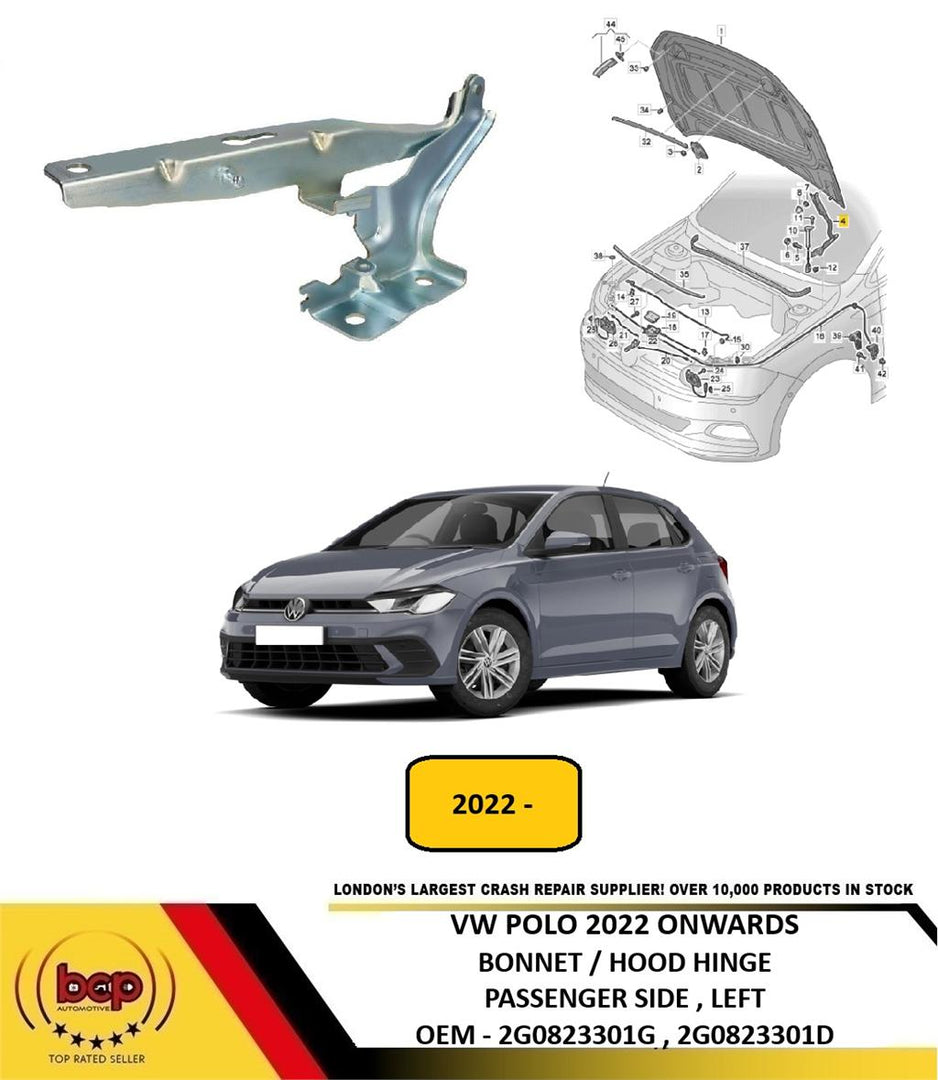 VW POLO 2022 ON BONNET HOOD HINGE PASSENGER SIDE LEFT 2G0823301G 2G0823301D