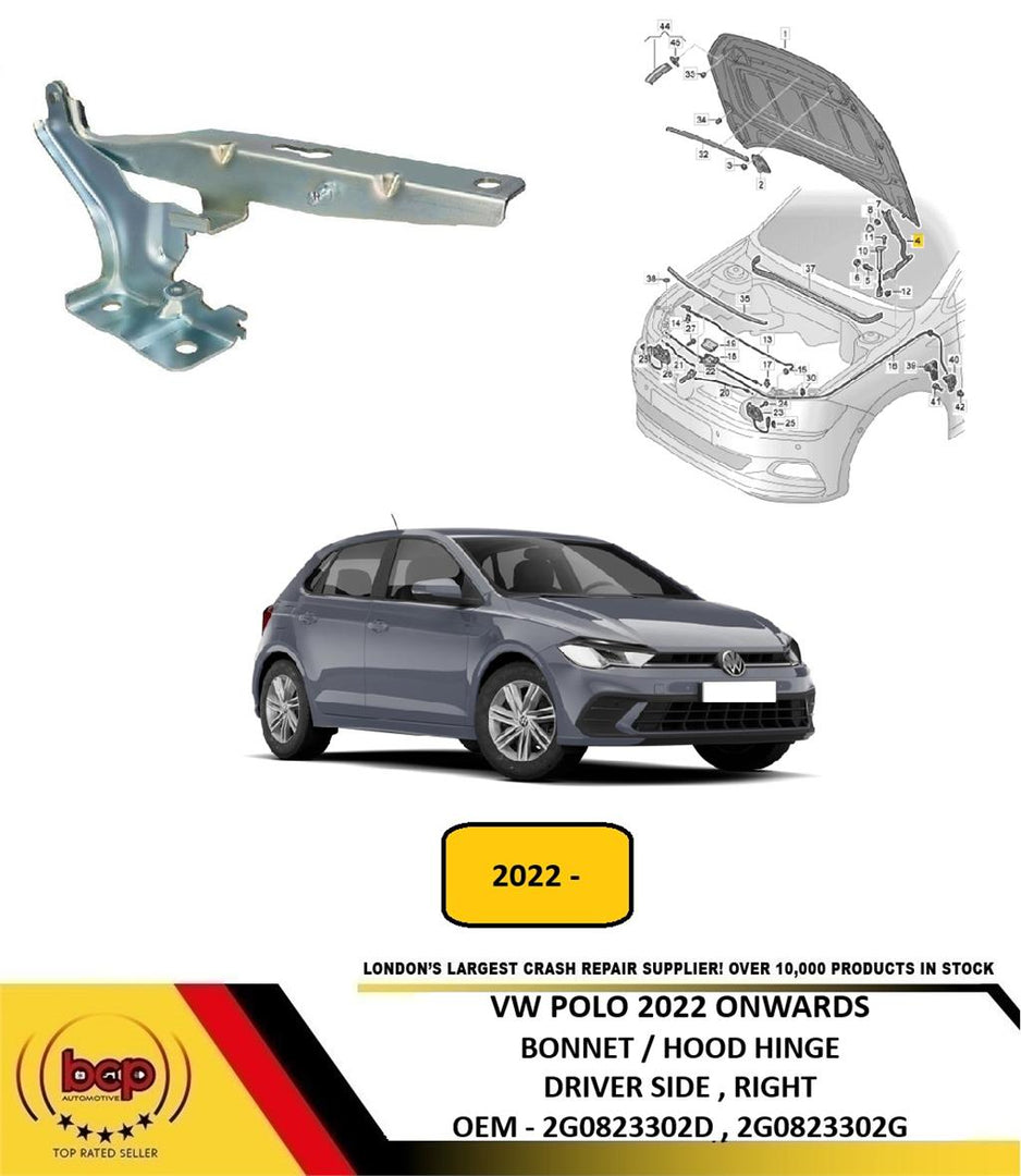 VW POLO 2022 ON BONNET HOOD HINGE DRIVER SIDE RIGHT 2G0823302D 2G0823302G