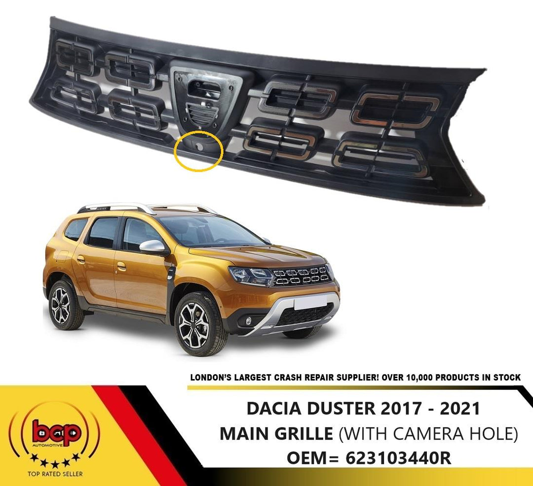 DACIA DUSTER 2018 - 2021 FRONT MAIN GRILLE WITH CAMERA HOLE 623103440R CHROME